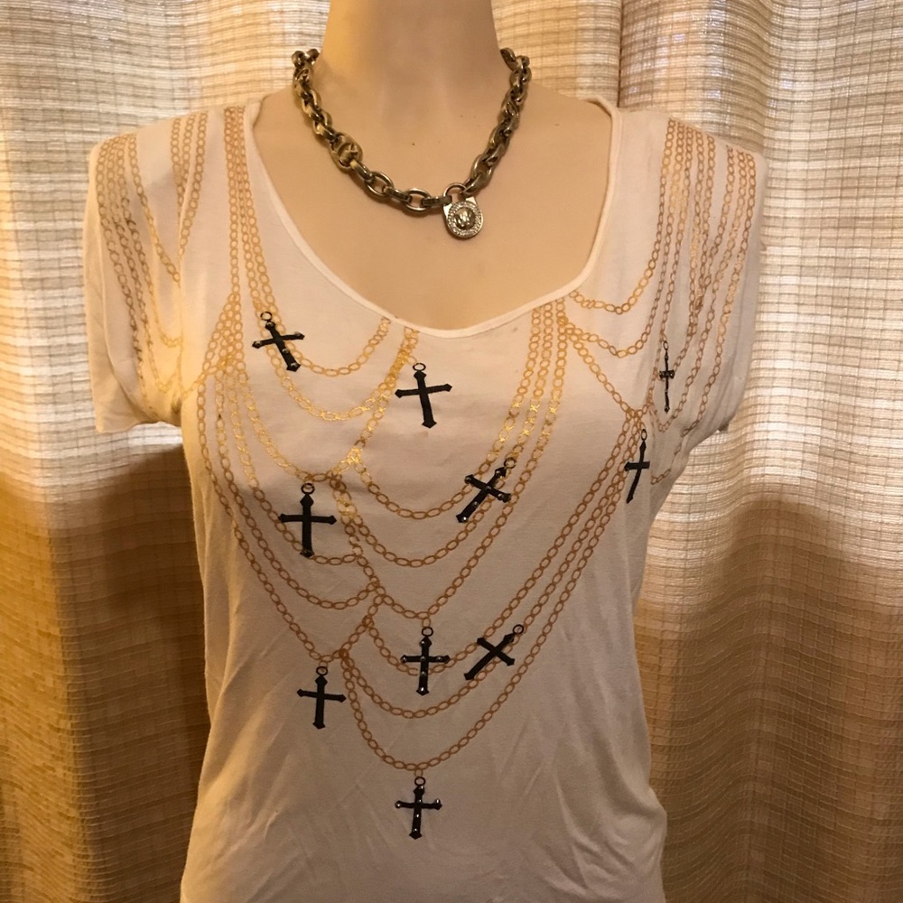 Cream Laced Back Top with Draped Capped Sleeves